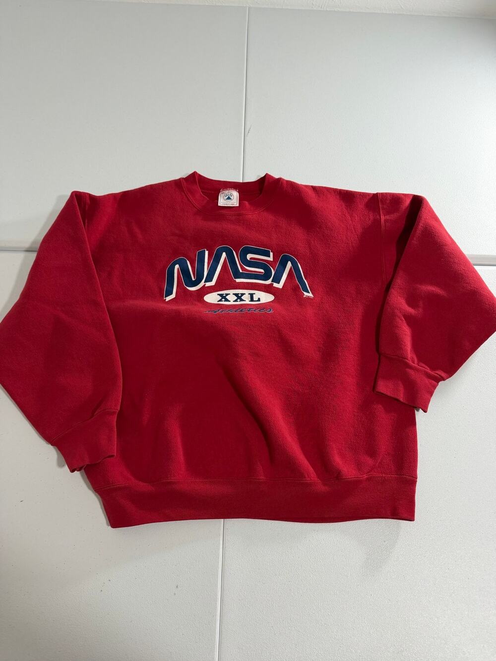 Vintage NASA Worm Logo Delta Red Crewneck Sweatshirt Mens XL USA Made 90s
